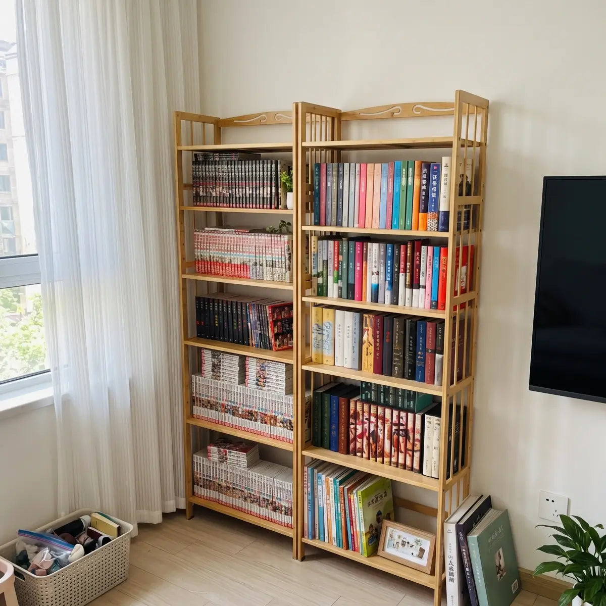 Natural Bamboo Bookshelf with Adjustable Shelves – Freestanding 4/5/6-Tier Bookcase