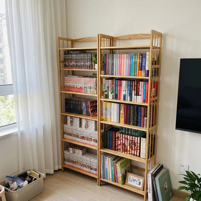 Natural Bamboo Bookshelf with Adjustable Shelves – Freestanding 4/5/6-Tier Bookcase