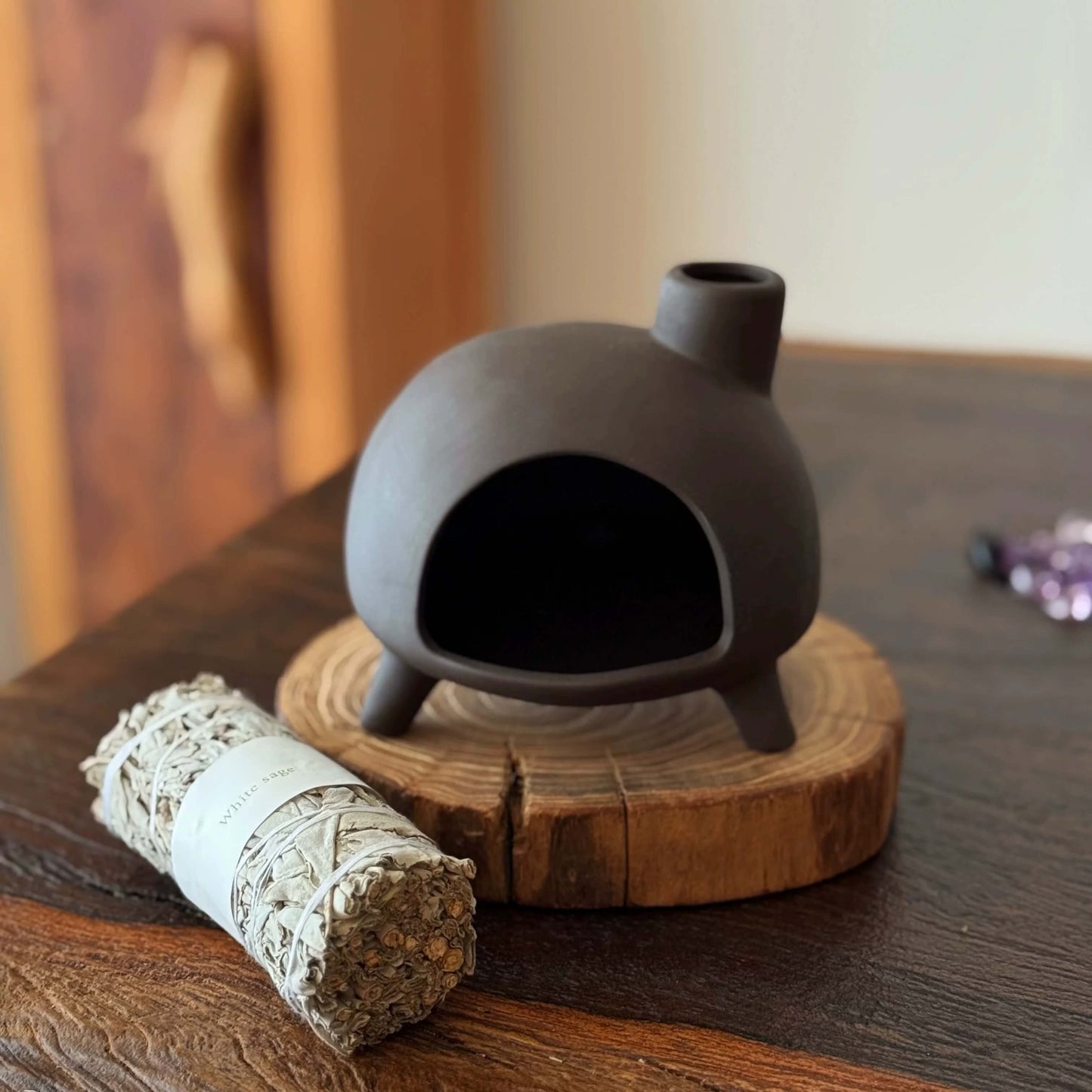 Handmade Ceramic Incense Burner – Mini Fireplace Aromatherapy Pot