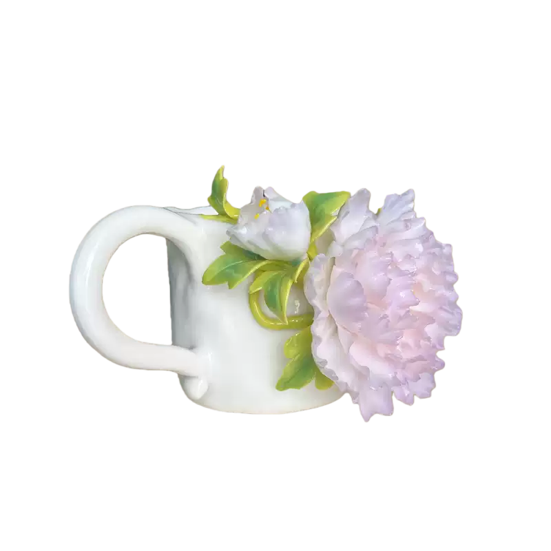 Handcrafted Peony 3D Floral Ceramic Mug