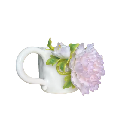 Handcrafted Peony 3D Floral Ceramic Mug