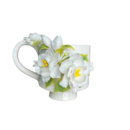 Handcrafted Jasmine 3D Floral Ceramic Mug