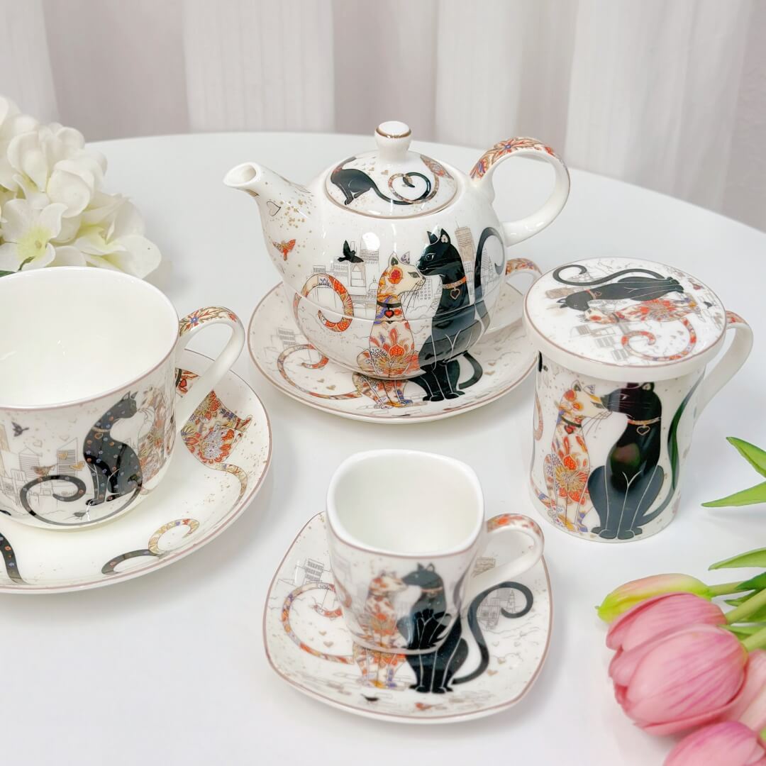 Hand-Painted Ceramic Cat Tea Collection