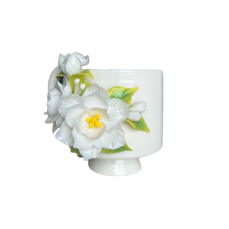 Handcrafted Jasmine 3D Floral Ceramic Mug
