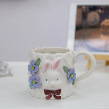 Handcrafted Bunny & Blossoms 3D Floral Ceramic Mug