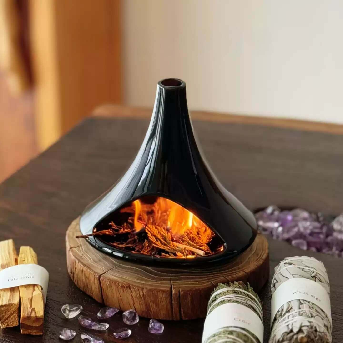 Handmade Glazed Ceramic Incense Burner – Modern Fireplace Design