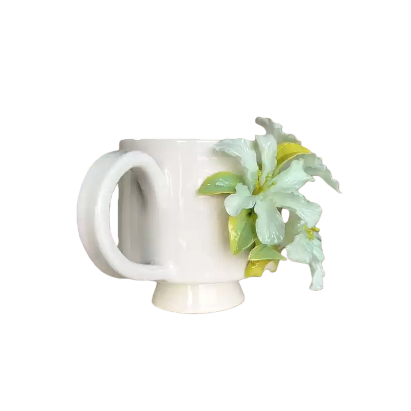 Handcrafted Light Green Azalea 3D Floral Ceramic Mug