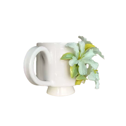 Handcrafted Light Green Azalea 3D Floral Ceramic Mug