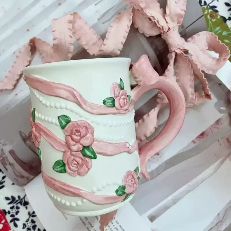 Handmade Rose Ribbon Floral Mug