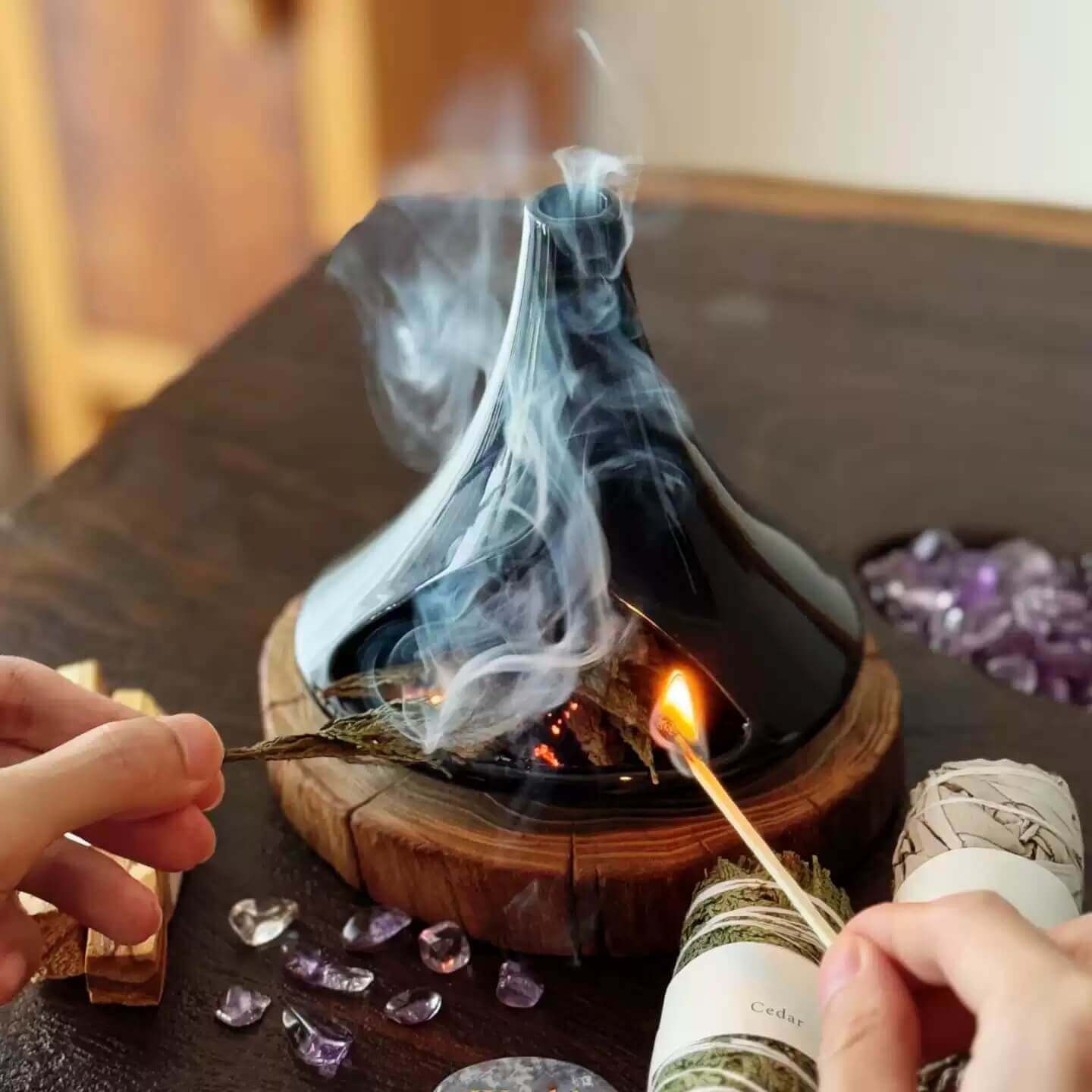 Handmade Glazed Ceramic Incense Burner – Modern Fireplace Design