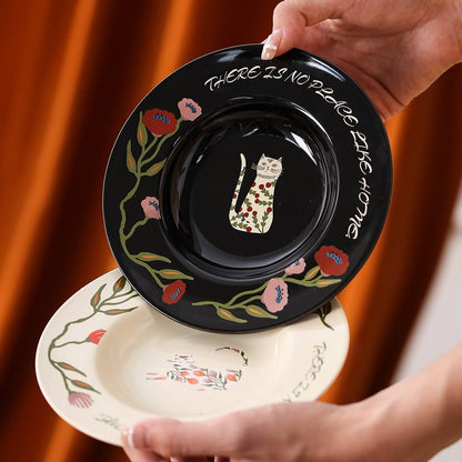 Floral Cat Ceramic Cup & Saucer Set