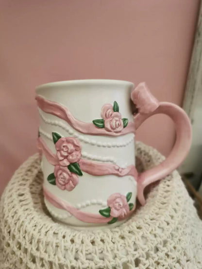 Handmade Rose Ribbon Floral Mug