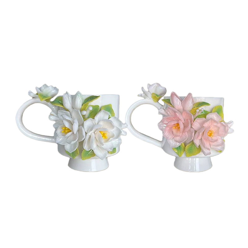 Handcrafted Jasmine 3D Floral Ceramic Mug