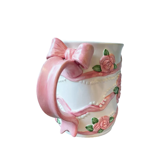 Handmade Rose Ribbon Floral Mug