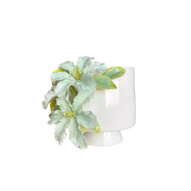 Handcrafted Light Green Azalea 3D Floral Ceramic Mug