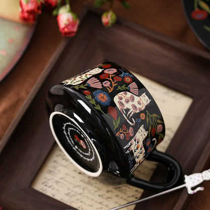 Floral Cat Ceramic Cup & Saucer Set