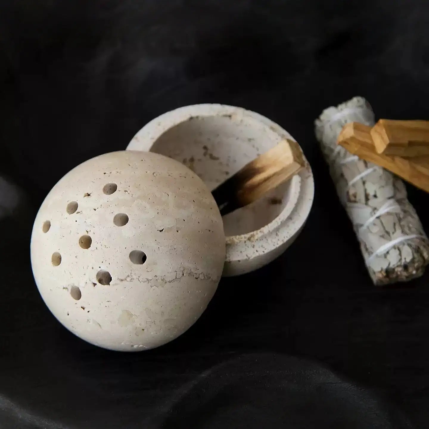Natural Travertine Sphere Incense Burner