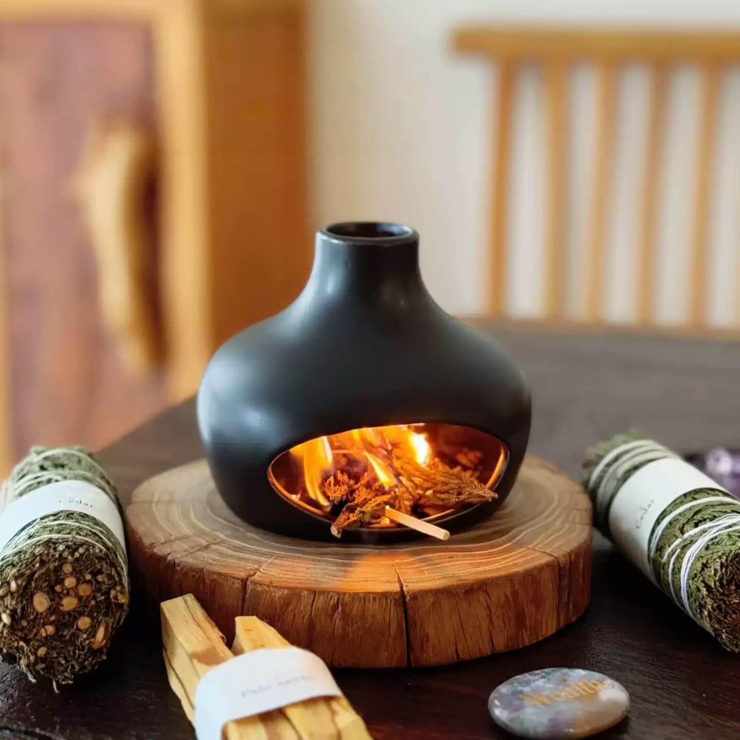 Handmade Ceramic Incense Burner – Bottle Fireplace Design