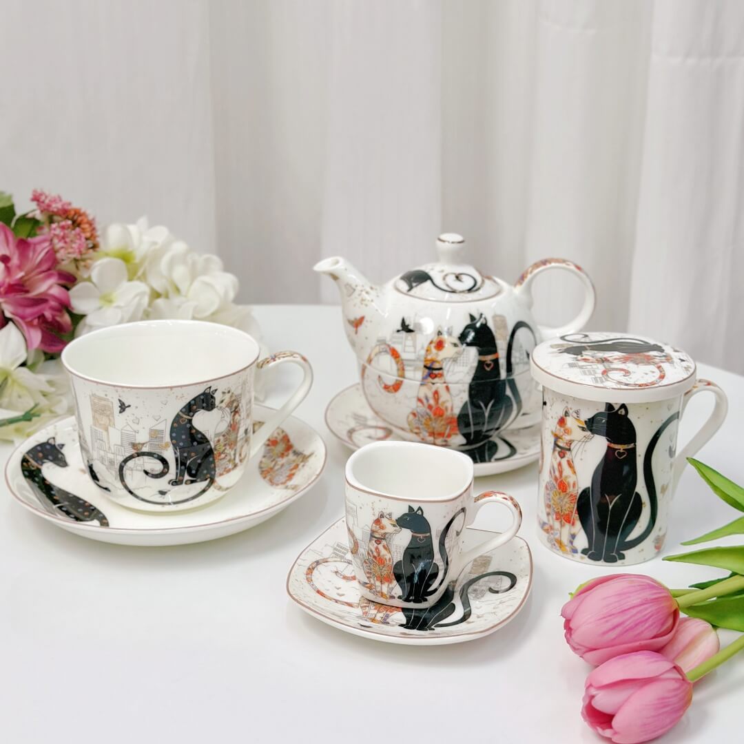 Hand-Painted Ceramic Cat Tea Collection