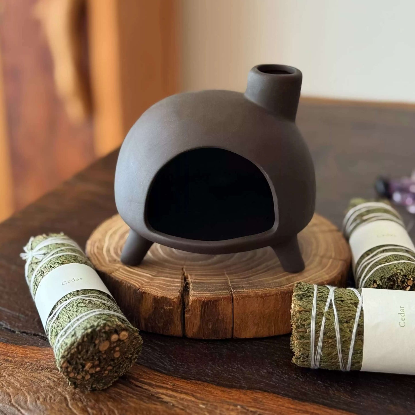 Handmade Ceramic Incense Burner – Mini Fireplace Aromatherapy Pot