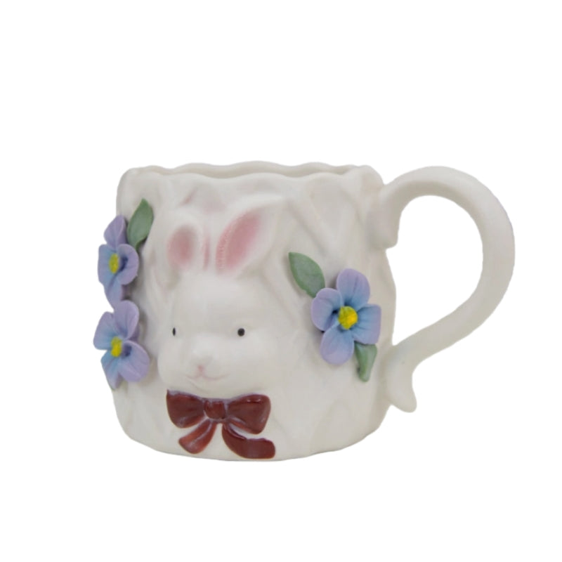 Handcrafted Bunny & Blossoms 3D Floral Ceramic Mug