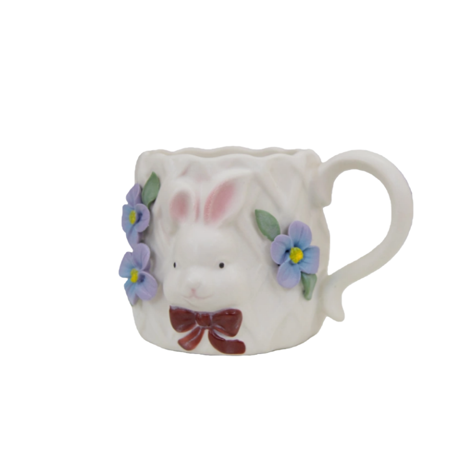 Handcrafted Bunny & Blossoms 3D Floral Ceramic Mug