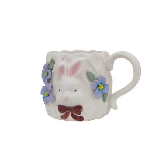 Handcrafted Bunny & Blossoms 3D Floral Ceramic Mug