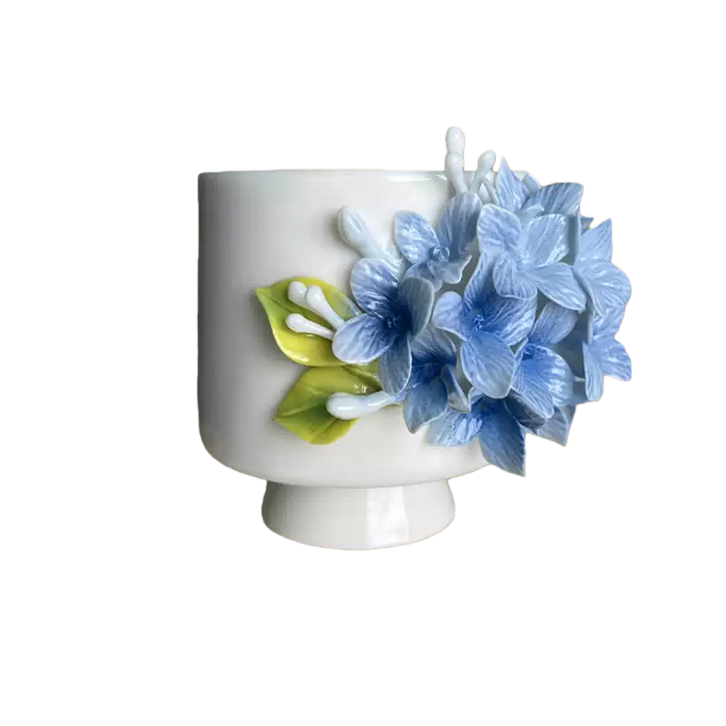 Handcrafted Blue Hydrangea 3D Floral Ceramic Mug