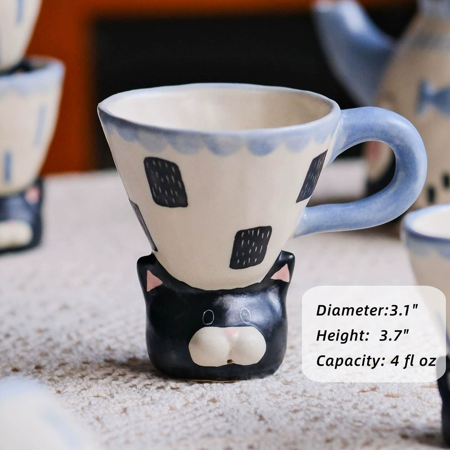 Cute Cat Ceramic Tea Set – Teapot & Mini Cups, Handcrafted Animal Design, Home Decor & Gift for Cat Lovers