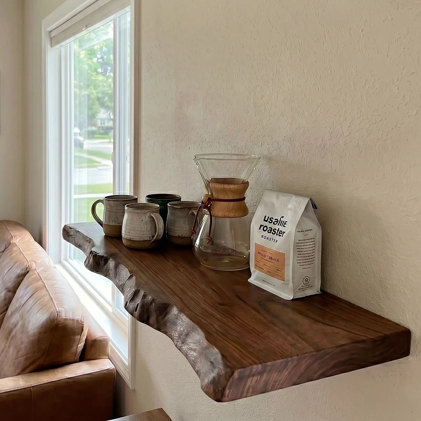 Solid Wood Organic Edge Floating Shelf