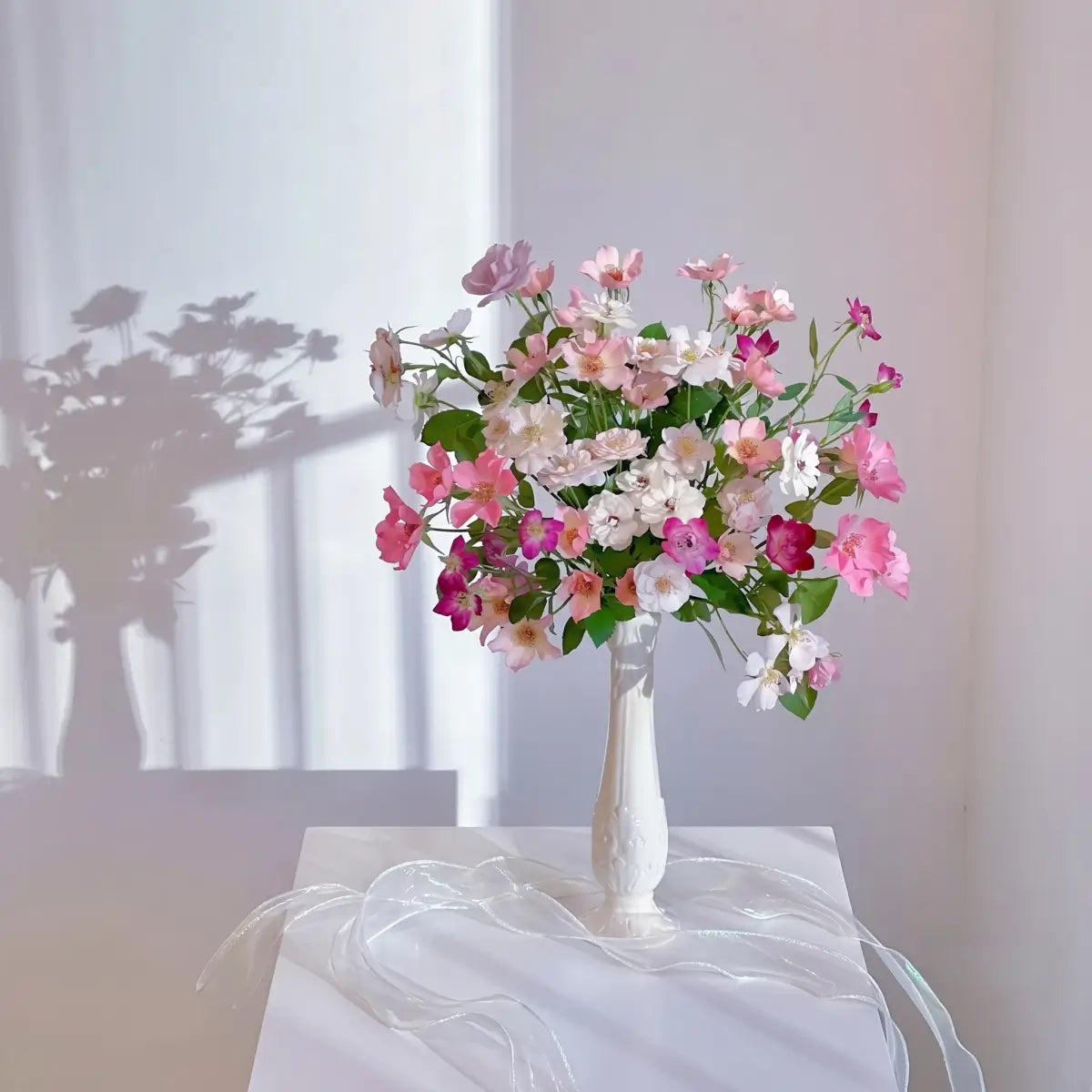 Slim Embossed Ceramic Vase – Ivory Bud Vase for Delicate Floral Arrangements