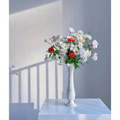 Slim Embossed Ceramic Vase – Ivory Bud Vase for Delicate Floral Arrangements