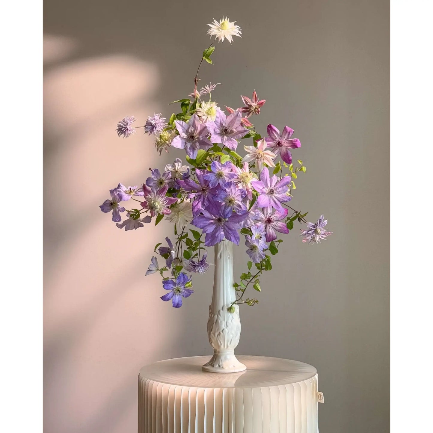 Slim Embossed Ceramic Vase – Ivory Bud Vase for Delicate Floral Arrangements