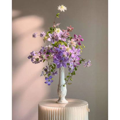Slim Embossed Ceramic Vase – Ivory Bud Vase for Delicate Floral Arrangements