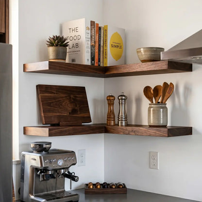 Solid Wood L-Shaped Corner Floating Shelf