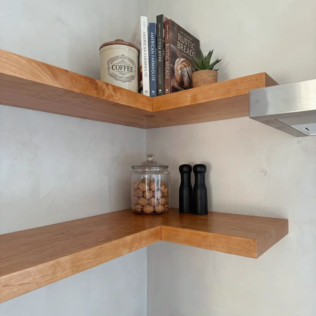 Solid Wood L-Shaped Corner Floating Shelf