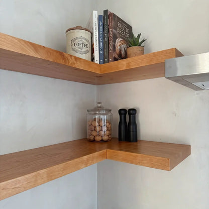 Solid Wood L-Shaped Corner Floating Shelf