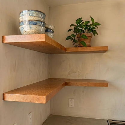 Solid Wood L-Shaped Corner Floating Shelf
