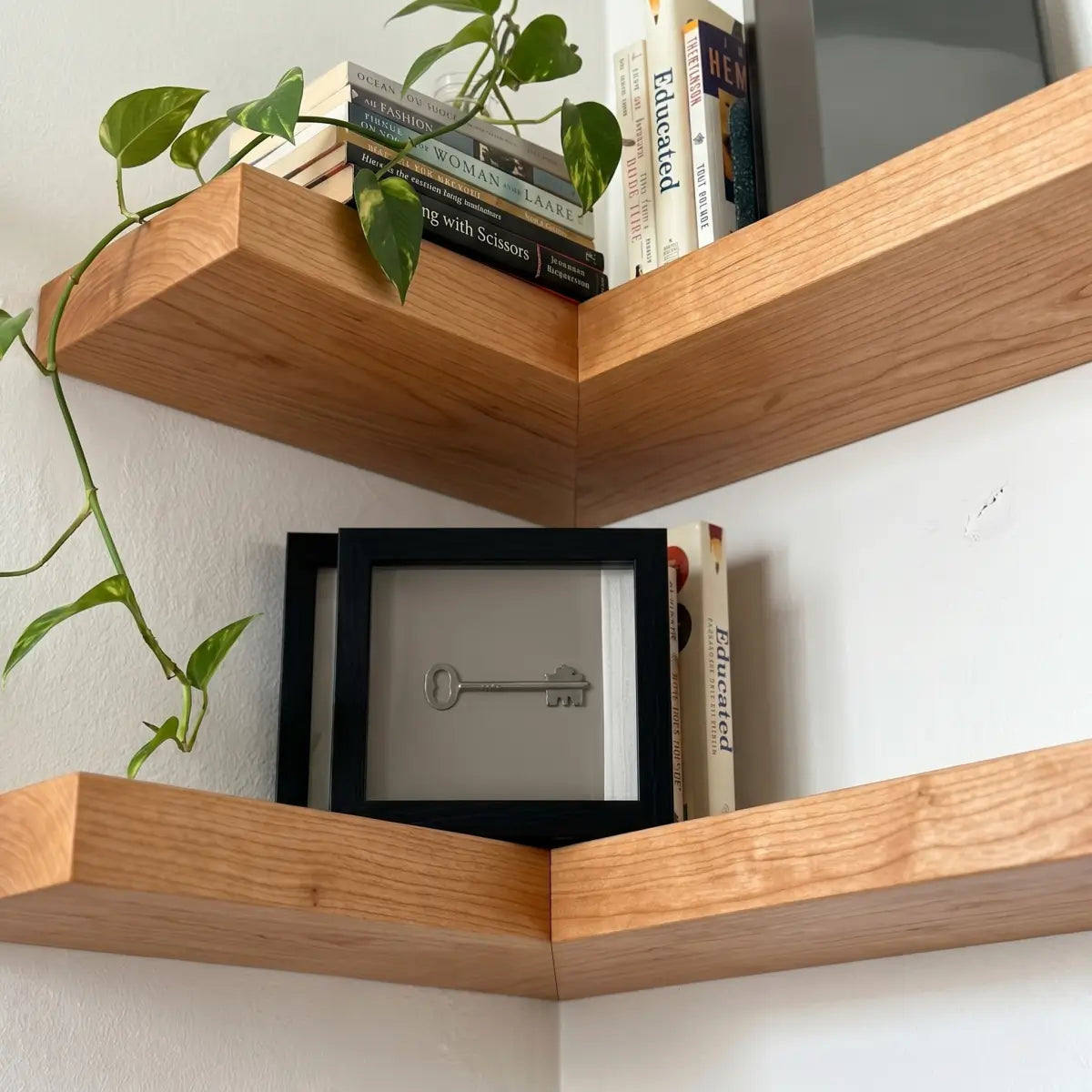 Solid Wood L-Shaped Corner Floating Shelf
