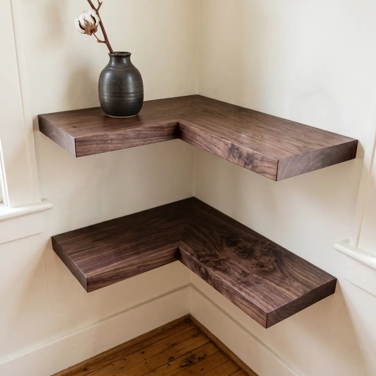 Solid Wood L-Shaped Corner Floating Shelf