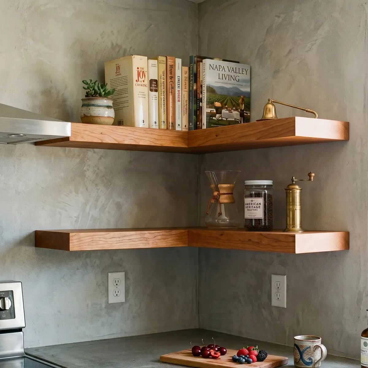Solid Wood L-Shaped Corner Floating Shelf