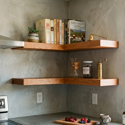 Solid Wood L-Shaped Corner Floating Shelf