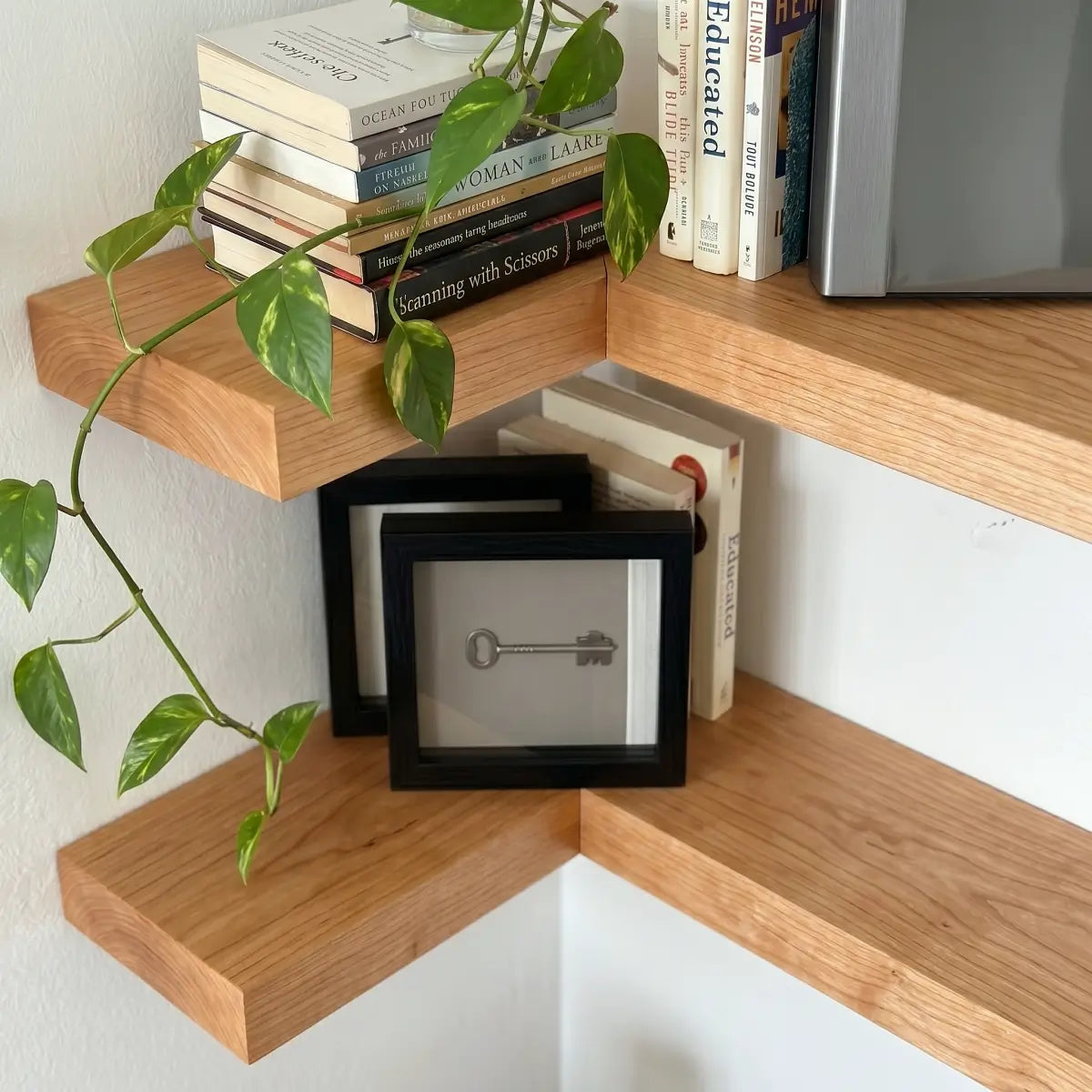Solid Wood L-Shaped Corner Floating Shelf