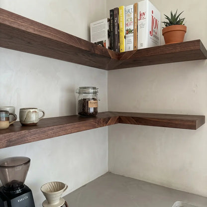 Solid Wood L-Shaped Corner Floating Shelf