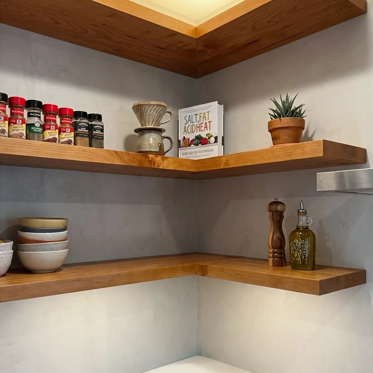 Solid Wood L-Shaped Corner Floating Shelf