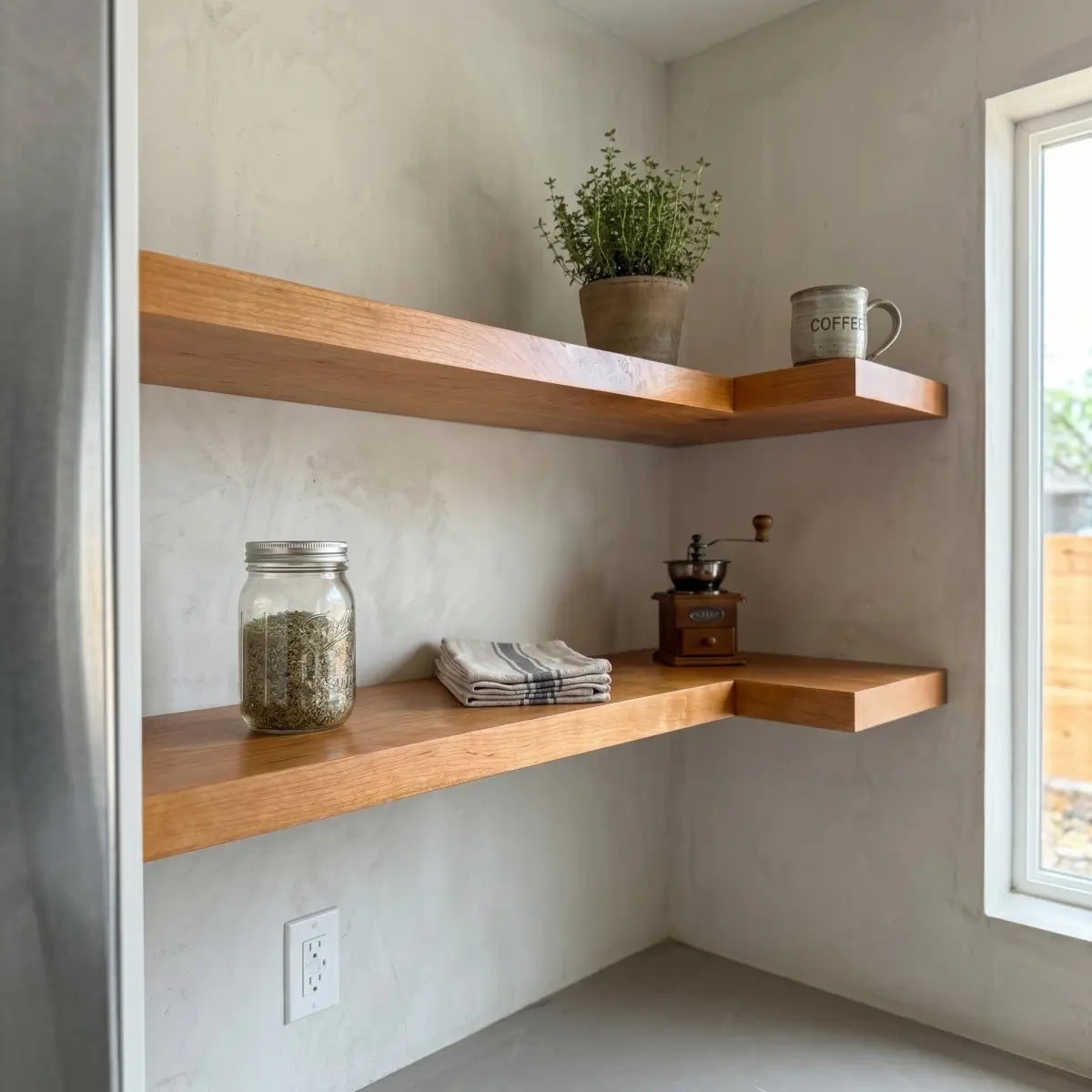Solid Wood L-Shaped Corner Floating Shelf
