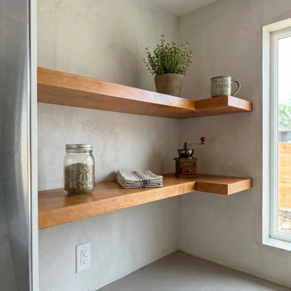 Solid Wood L-Shaped Corner Floating Shelf