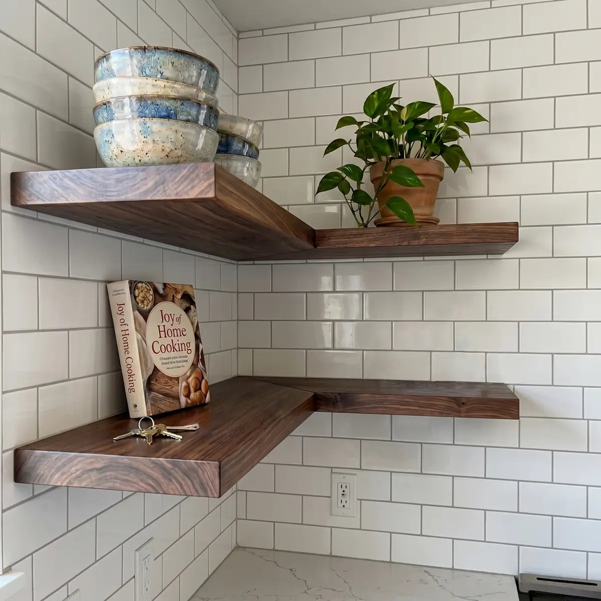 Solid Wood L-Shaped Corner Floating Shelf