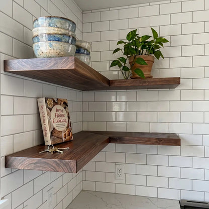 Solid Wood L-Shaped Corner Floating Shelf