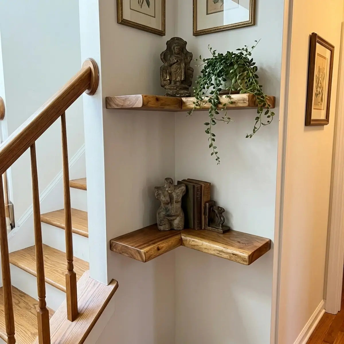 Solid Wood L-Shaped Corner Floating Shelf